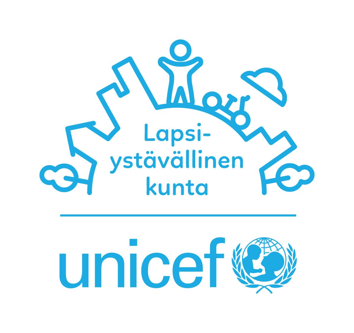 Lapsiystävällinen kunta -logo sinisenä, pystyversio