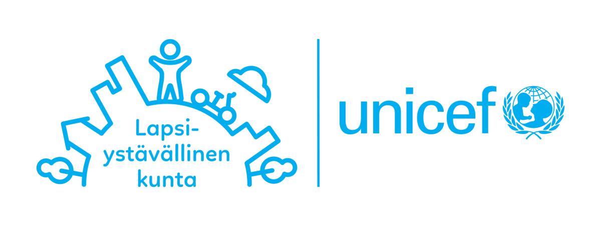 Lapsiystävällinen kunta -logo sinisenä, vaakaversio